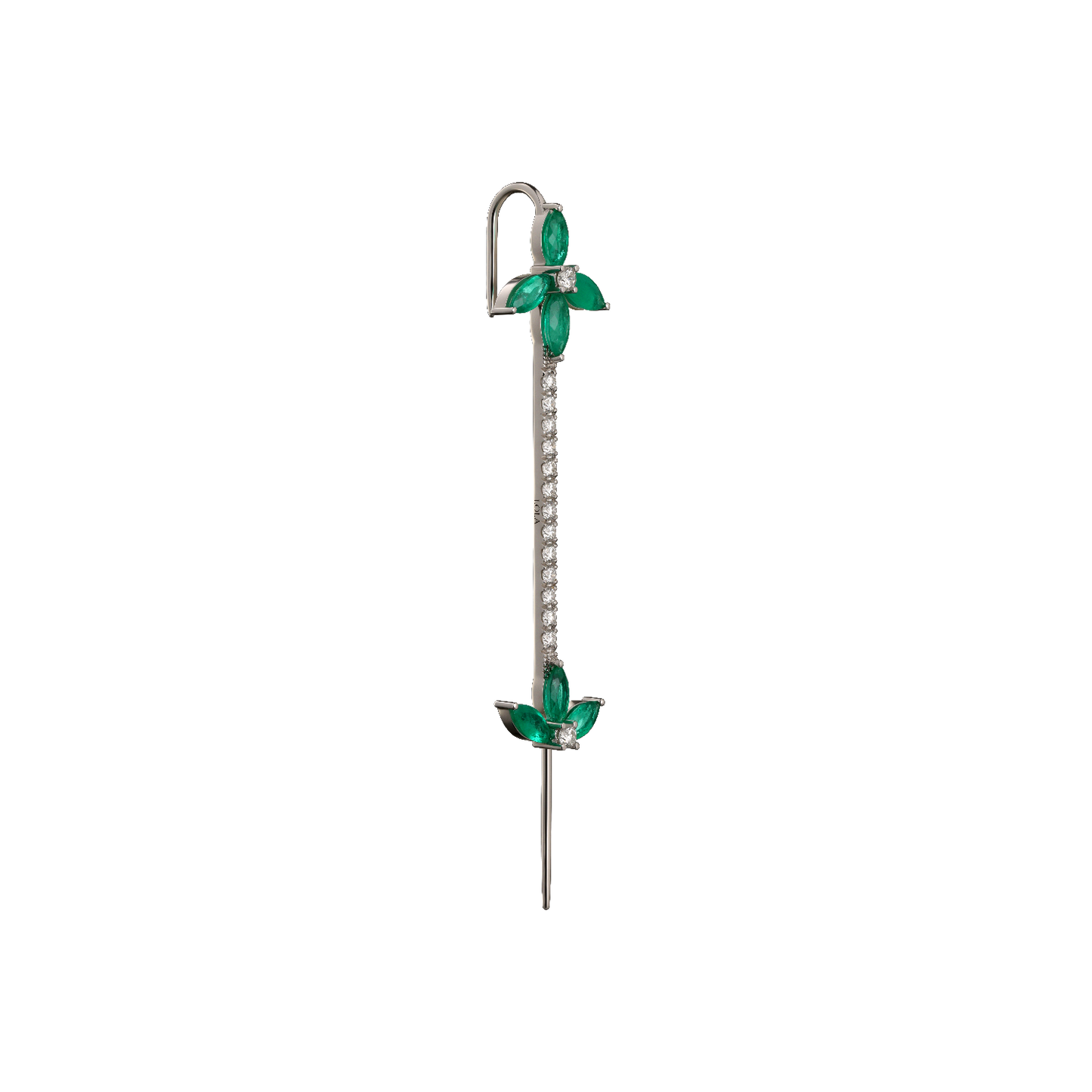 Emarald & Diamond Ear Pin 18k Gold