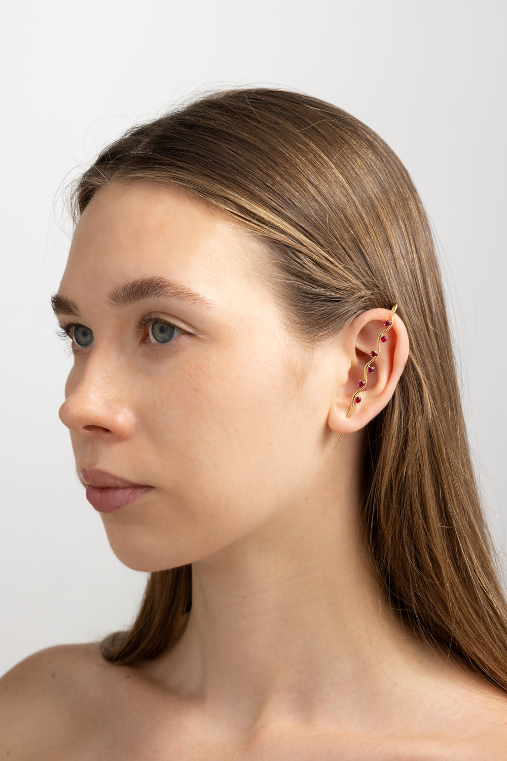 Rubies Ear Pin 18K Gold